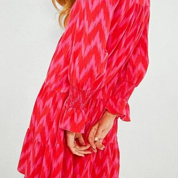 Pomander Place Hot Pink Ikat Kenzo Dress Size M in Hot Pink Ikat - Picture 12 of 13